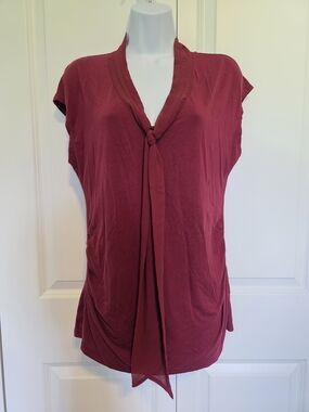 New York & Company Burgundy Knot-Front Cap Sleeve Blouse